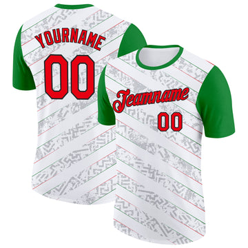 Custom White Fire Red Green-Black Portugal Abstract Pattern Performance T-Shirt