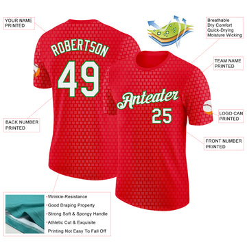 Custom Red White-Grass Green Portugal Floral Performance T-Shirt