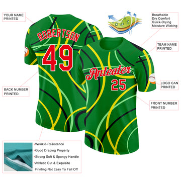 Custom Green Fire Red Yellow Black-White Portugal Curve Performance T-Shirt