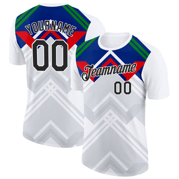 Custom White Black Gray Blue Green-Red New Caledonia Geometric Performance T-Shirt