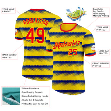 Custom Yellow Fire Red-Purple Colombia Stripe Geometric Performance T-Shirt