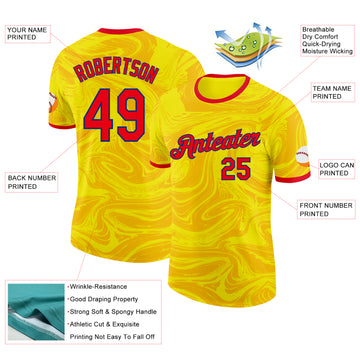 Custom Yellow Fire Red-Royal Colombia Fluid Liquid Performance T-Shirt
