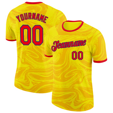 Custom Yellow Fire Red-Royal Colombia Fluid Liquid Performance T-Shirt