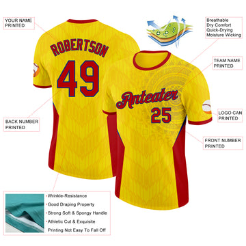 Custom Yellow Red-Royal Colombia Geometric Performance T-Shirt