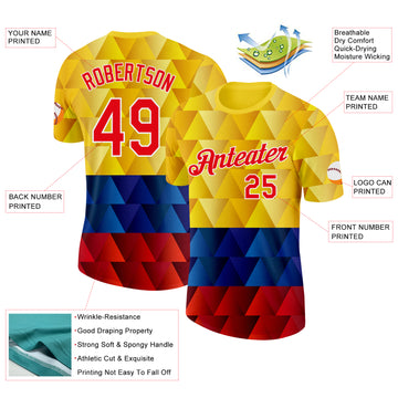 Custom Yellow Red Blue-White Colombia Geometric Performance T-Shirt