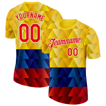 Custom Yellow Red Blue-White Colombia Geometric Performance T-Shirt