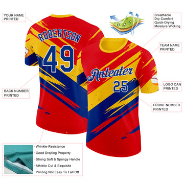 Custom Red Royal Yellow-White Colombia Splash Performance T-Shirt