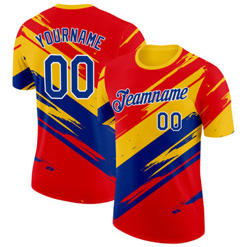 Custom Red Royal Yellow-White Colombia Splash Performance T-Shirt