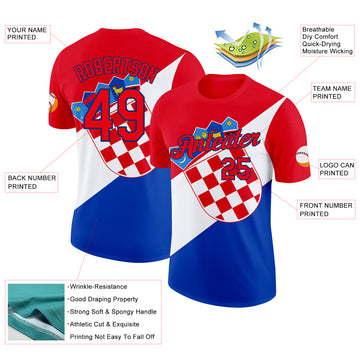 Custom Fire Red US Navy Blue White-Blue Croatia Flag Performance T-Shirt