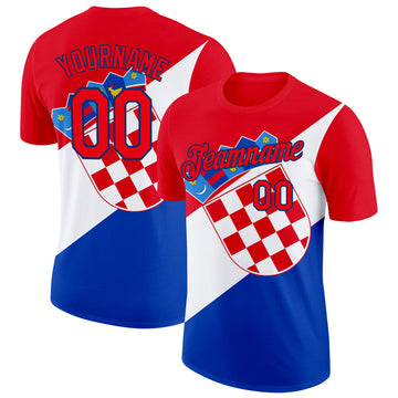 Custom Fire Red US Navy Blue White-Blue Croatia Flag Performance T-Shirt