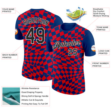 Custom Blue Black White-Red Croatia Plaid Performance T-Shirt