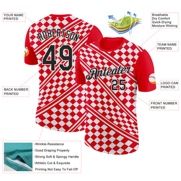 Custom Red Black-White Croatia Plaid Performance T-Shirt