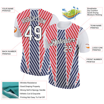 Custom White Black Red-Navy Croatia Plaid Performance T-Shirt