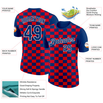 Custom US Navy Blue White-Red Croatia Plaid Performance T-Shirt