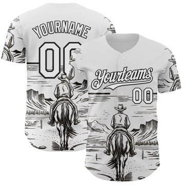 Custom White Black Texas Cowboy Landscape City Edition Authentic Baseball Jersey