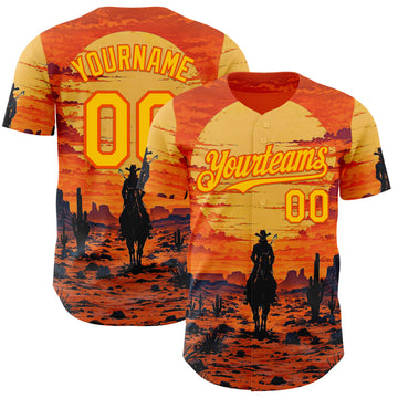 Custom Orange Yellow Texas Cowboy Sunset Southwest Landscape City Edition Authentic Baseball Jersey