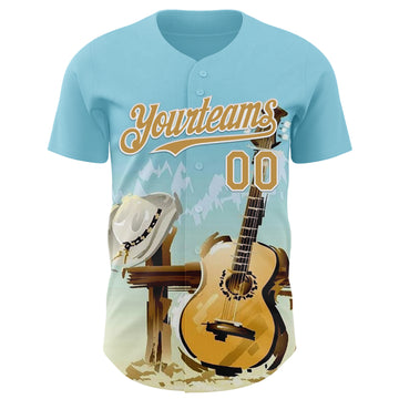 Custom Blue Old Gold-White Texas Landscape Guitar City Edition Authentic Baseball Jersey
