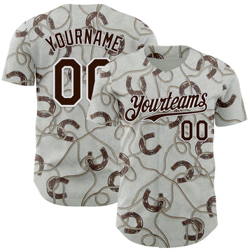 Custom Gray Brown-White Texas Horseshoe Cowboy City Edition Authentic Baseball Jersey