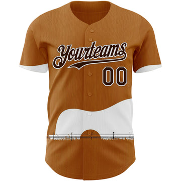 Custom Brown White Texas Guitar City Edition Authentic Baseball Jersey
