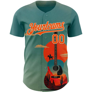 Custom Green Orange-City Cream Texas Sunset Southwest Landscape Guitar City Edition Authentic Baseball Jersey