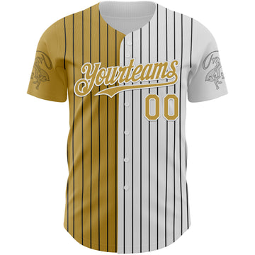 Custom White Black Pinstripe Old Gold Texas City Edition Authentic Baseball Jersey