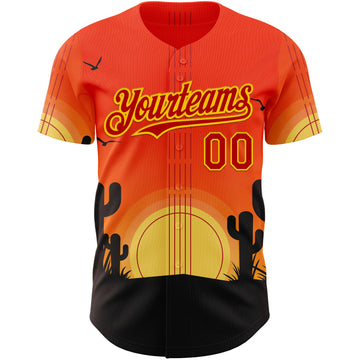 Custom Orange Red Yellow-Black Texas Sunset Southwest Landscape Guitar City Edition Authentic Baseball Jersey