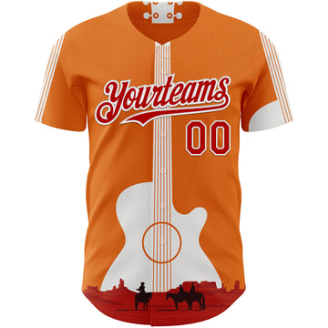 Custom Orange Red-White Texas Sunset Southwest Landscape Guitar City Edition Authentic Baseball Jersey
