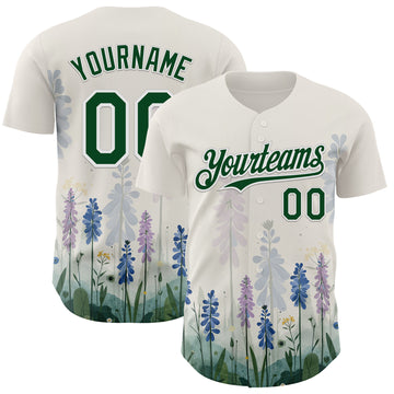 Custom White Green Texas Bluebonnet Floral City Edition Authentic Baseball Jersey