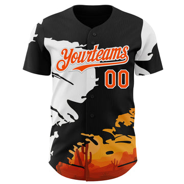 Custom Black Orange-White Texas Sunset Southwest Landscape City Edition Authentic Baseball Jersey