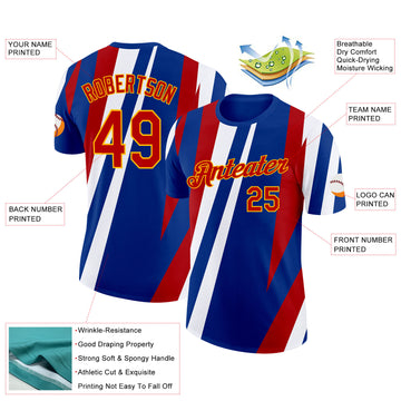 Custom Royal Red Gold-White France Lines Performance T-Shirt