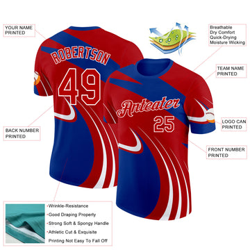 Custom Royal Red-White France Lines Performance T-Shirt