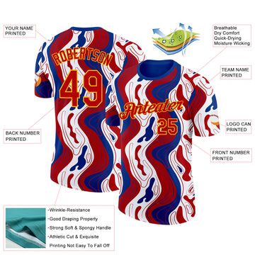 Custom Royal Red Gold-White France Fluid Performance T-Shirt