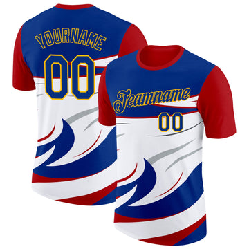 Custom Red Royal Gold White-Gray France Performance T-Shirt