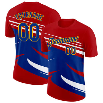 Custom Red Royal Gold-White France Lines Performance T-Shirt