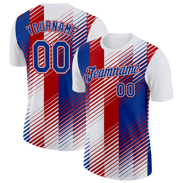 Custom White Royal-Red France Gradient Performance T-Shirt