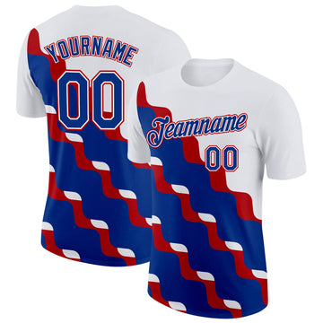 Custom White Royal-Red France Fluid Performance T-Shirt