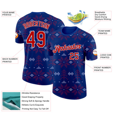 Custom Royal Red-White Norway Snow Performance T-Shirt