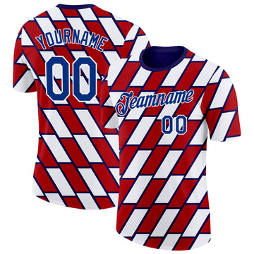 Custom Red Royal Blue-White Norway Geometric Performance T-Shirt