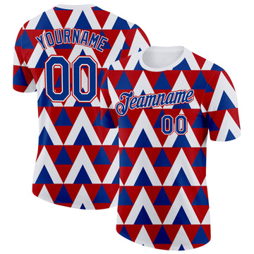 Custom Royal White-Red Norway Geometric Performance T-Shirt