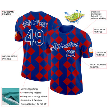 Custom Royal White-Red Norway Geometric Performance T-Shirt