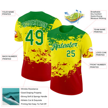 Custom Grass Green White Light Yellow-Red Senegal Grunge Performance T-Shirt