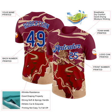 Custom Crimson Royal-White Spain Skeleton OX Performance T-Shirt