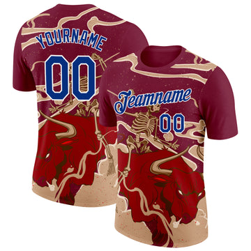 Custom Crimson Royal-White Spain Skeleton OX Performance T-Shirt