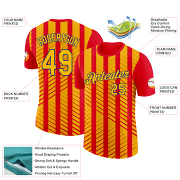 Custom Red Gold-Royal Spain Stripe Performance T-Shirt