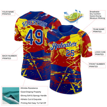 Custom Royal Red Yellow-White Spain Splash Performance T-Shirt