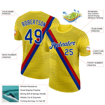 Custom Yellow Royal Red-White Spain Wave Stripe Performance T-Shirt