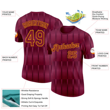 Custom Red Gold Spain Stripe Performance T-Shirt