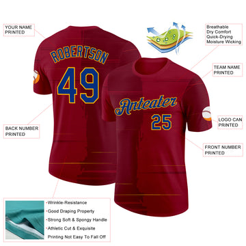 Custom Red Royal-Gold Spain Brush Stroke Performance T-Shirt