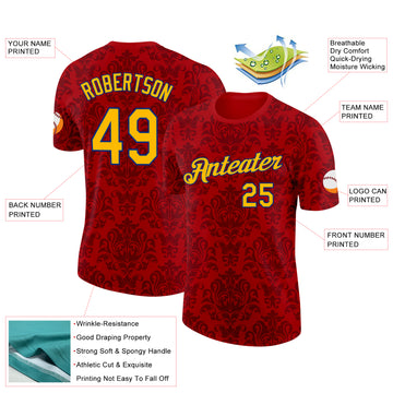 Custom Red Gold-Royal Spain Floral Damask Performance T-Shirt