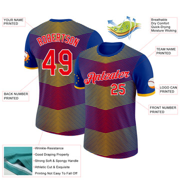 Custom Royal Fire Red Yellow-White Cape Verde Stripe Star Performance T-Shirt